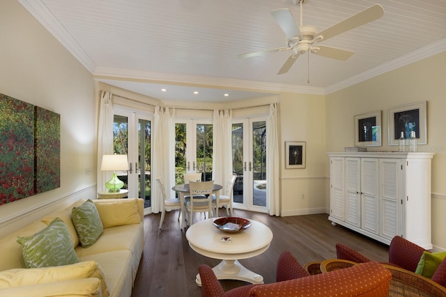 interior space featuring ceiling fan and french doors