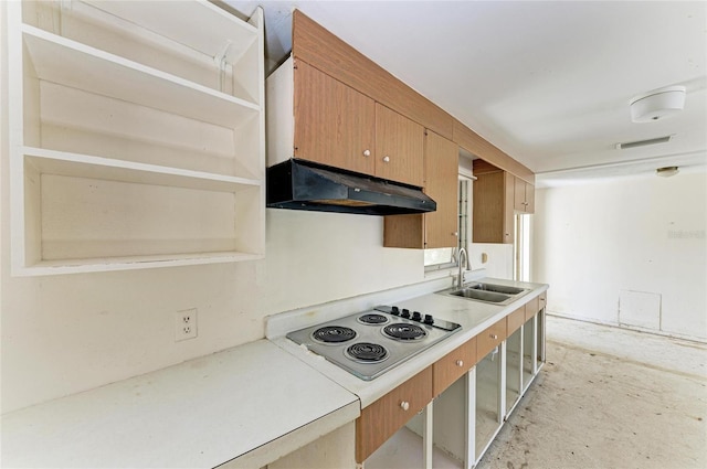 kitchen with white electric cooktop and sink