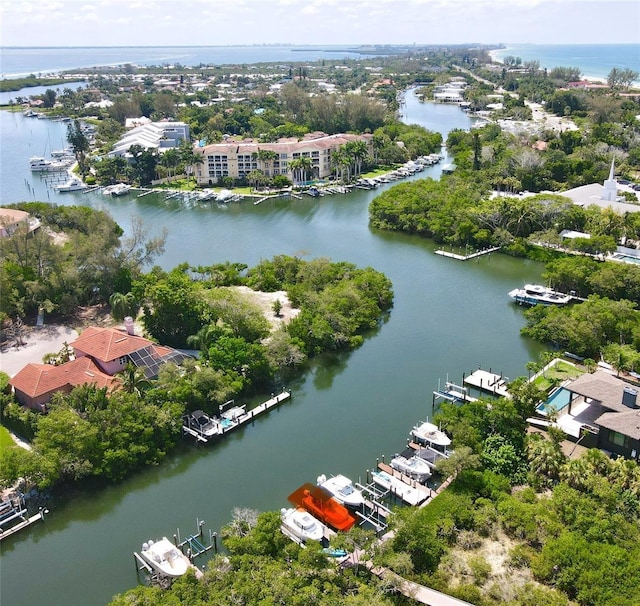 bird's eye view featuring a water view