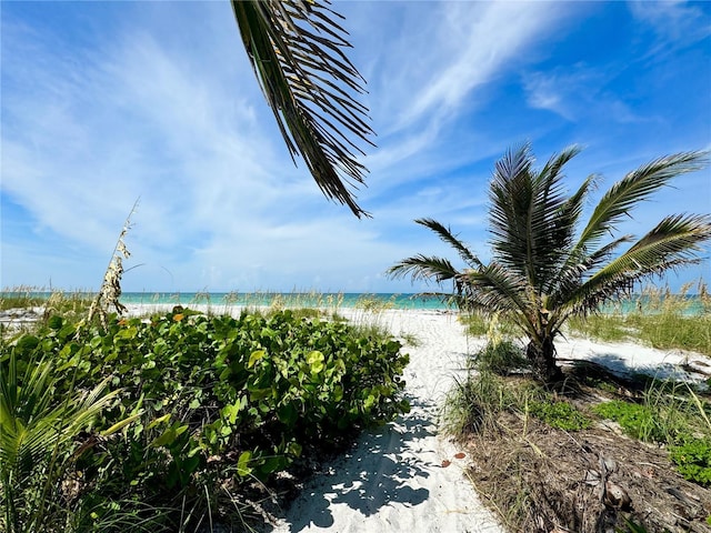 property view of water featuring a view of the beach