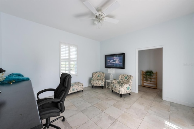 office space with ceiling fan