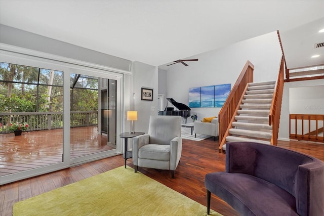 living area with wood-type flooring