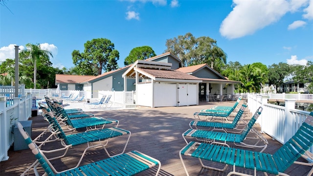 exterior space featuring a wooden deck