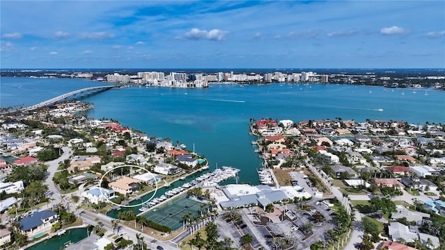 aerial view with a water view