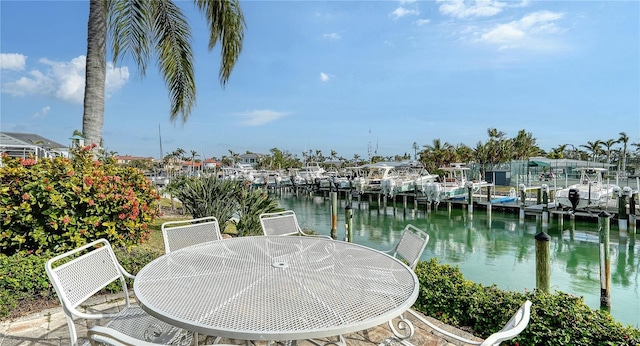 dock area with a water view