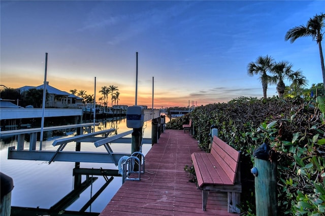 view of dock with a water view