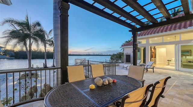 400 N Washington Dr, Sarasota, FL 34236 - view of patio / terrace with a pergola, a water view, and outdoor dining area