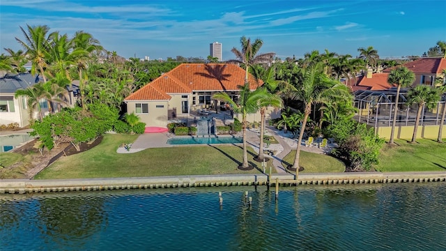 400 N Washington Dr, Sarasota, FL 34236 - back of property featuring a patio, a water view, and a yard