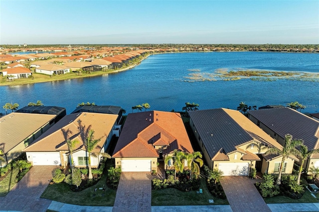 aerial view with a water view