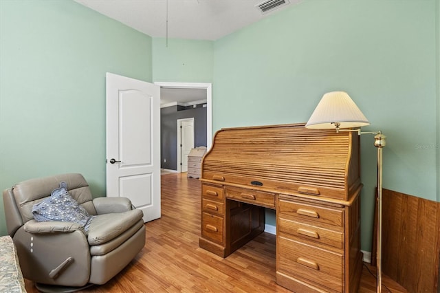 office featuring light wood-style floors and visible vents