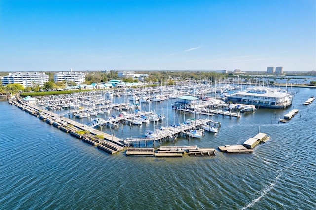 aerial view with a water view and a city view