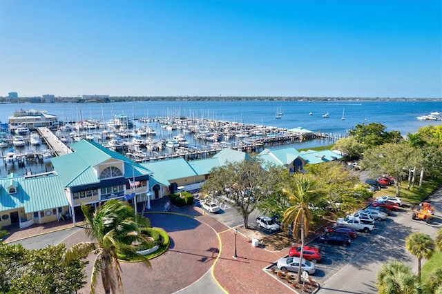 bird's eye view featuring a water view