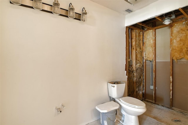 full bath with a stall shower, visible vents, and toilet