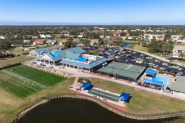 aerial view featuring a water view