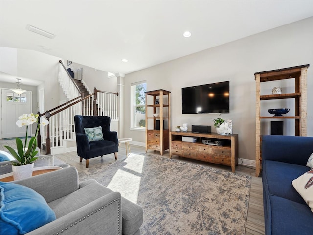 living room with light wood-type flooring