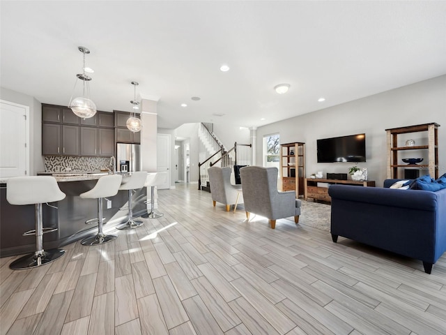 living room with sink