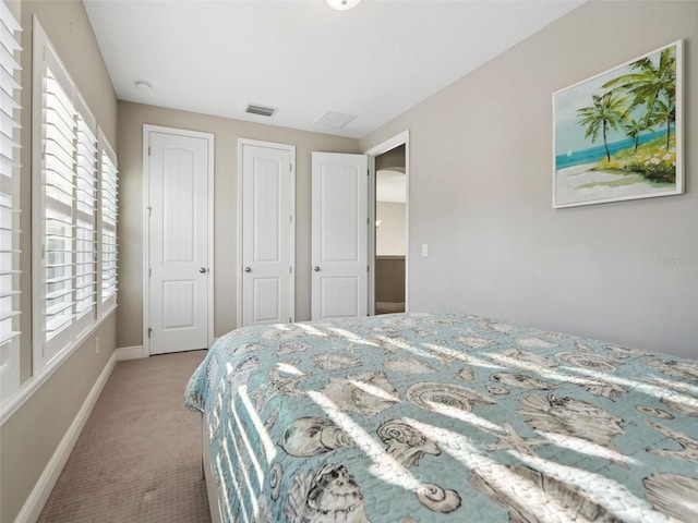 carpeted bedroom featuring multiple windows