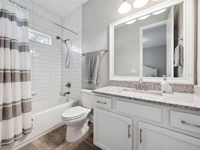 full bathroom featuring vanity, toilet, and shower / bath combo with shower curtain