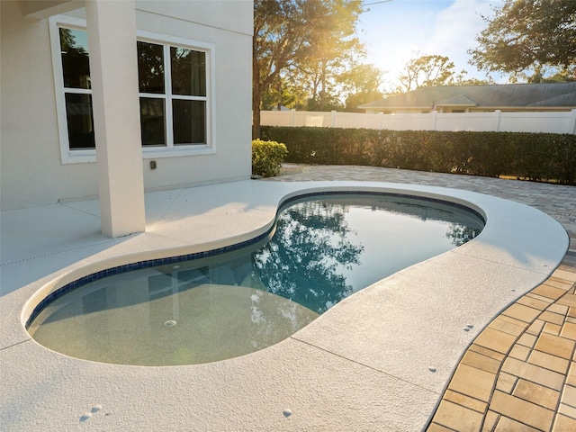 view of swimming pool featuring a patio area