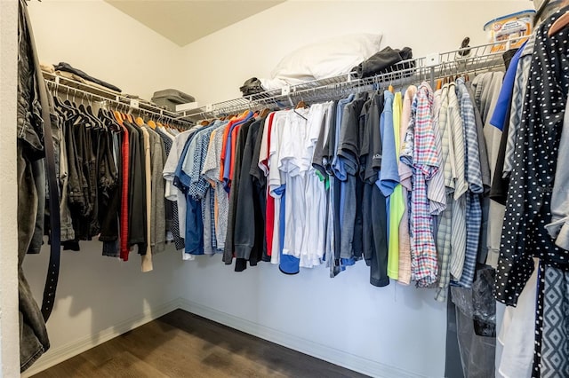 walk in closet with wood-type flooring