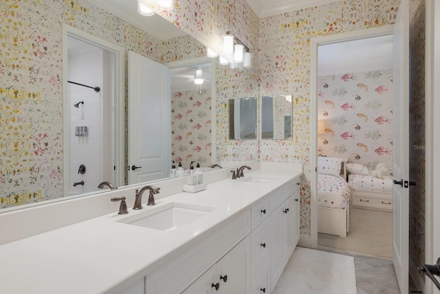 bathroom featuring vanity and tile patterned flooring