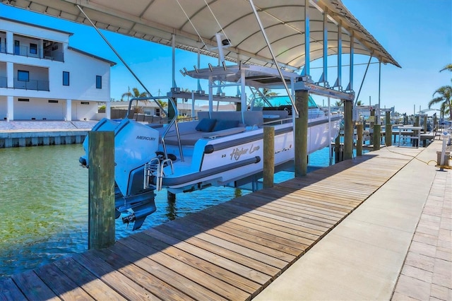 dock area with a water view