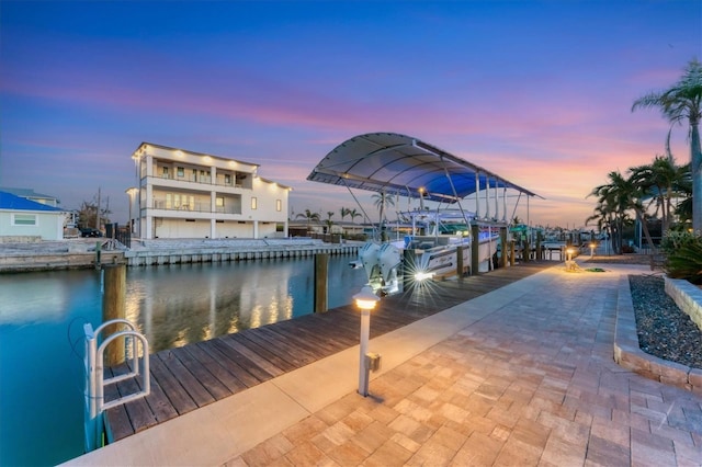 dock area with a water view