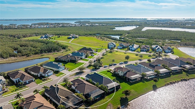 bird's eye view featuring a water view