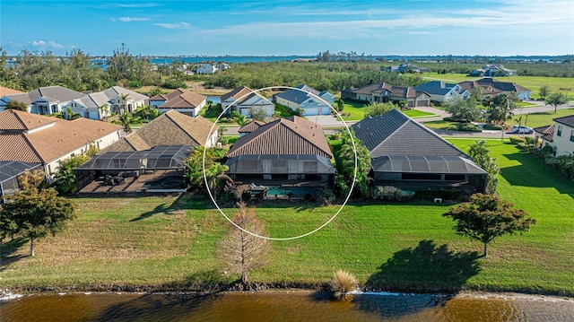 bird's eye view featuring a water view