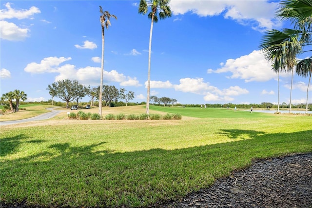 view of property's community featuring a yard and a water view