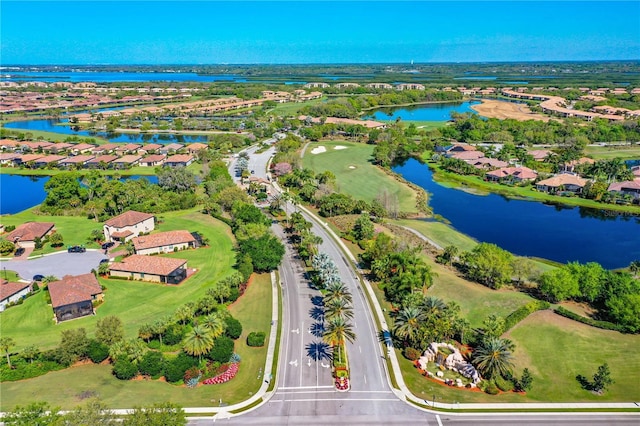 aerial view with a water view