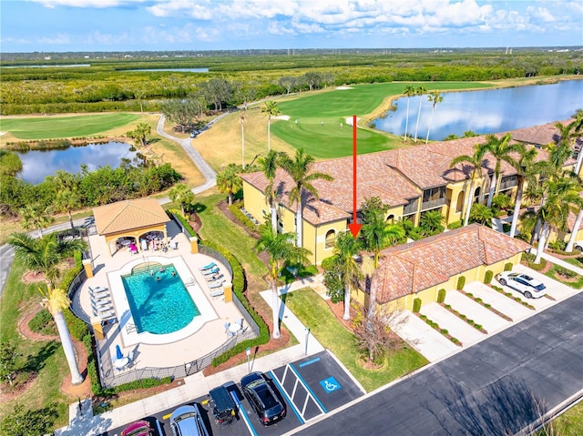 aerial view with a water view