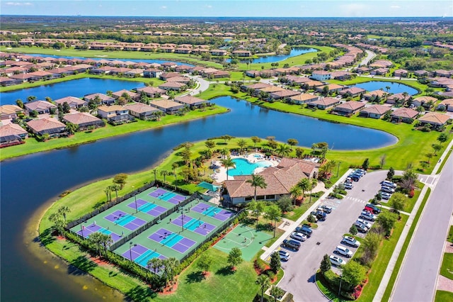 aerial view featuring a water view