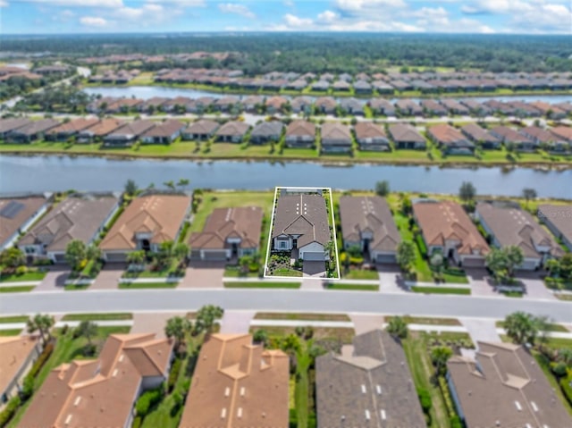 aerial view with a water view