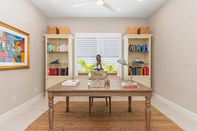 office area with ceiling fan