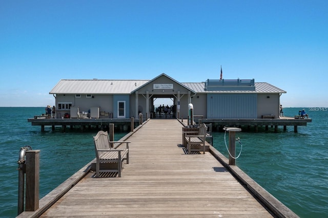 dock area with a water view