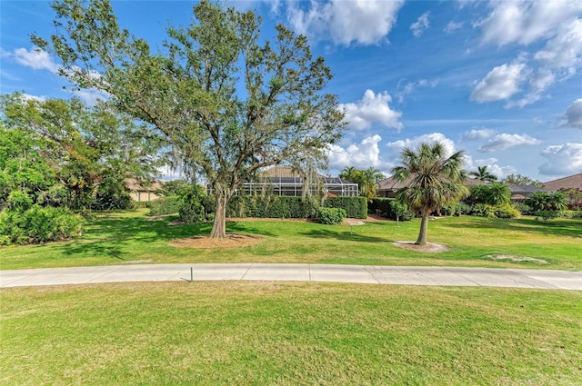 view of yard with a lanai