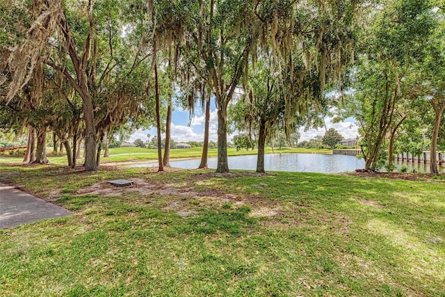 view of yard with a water view