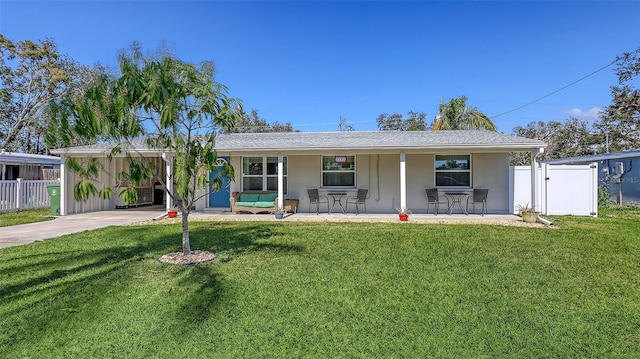 view of front of home with a porch and a front yard