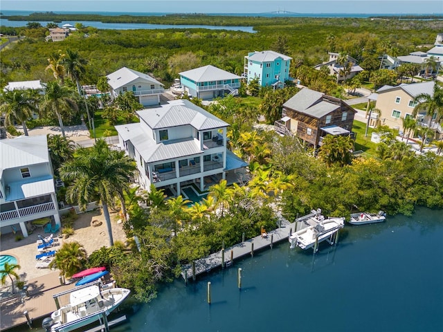 aerial view with a water view