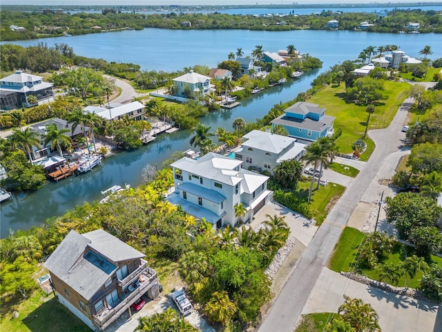 aerial view with a water view