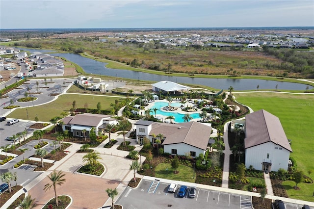 aerial view featuring a water view