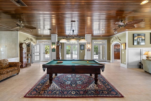 16475 Captiva Dr, Captiva, FL 33924 - rec room with a ceiling fan, wood ceiling, billiards, healthy amount of natural light, and crown molding