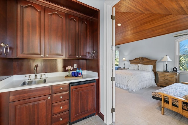 16475 Captiva Dr, Captiva, FL 33924 - bar featuring a sink, light colored carpet, and wooden ceiling