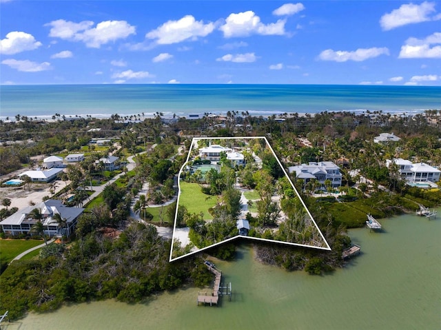 16475 Captiva Dr, Captiva, FL 33924 - view of property location featuring property parcel outlined, a large body of water, and nearby suburban area