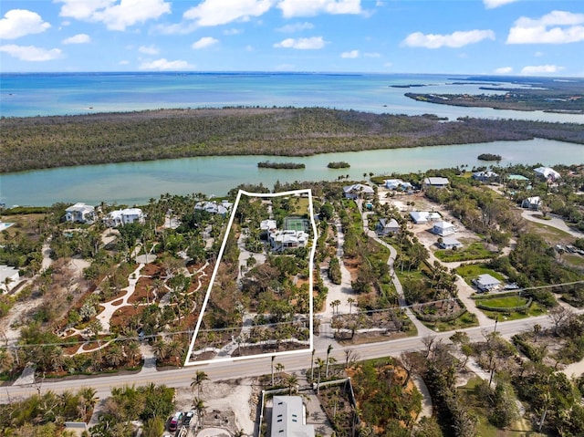 16475 Captiva Dr, Captiva, FL 33924 - aerial view of property and surrounding area featuring a large body of water and property parcel outlined