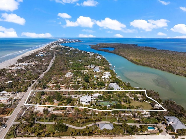 16475 Captiva Dr, Captiva, FL 33924 - aerial view of property and surrounding area with a large body of water and property boundaries highlighted
