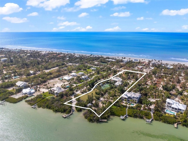 16475 Captiva Dr, Captiva, FL 33924 - aerial overview of property's location with a nearby body of water and property parcel outlined