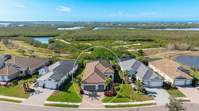 aerial view with a water view