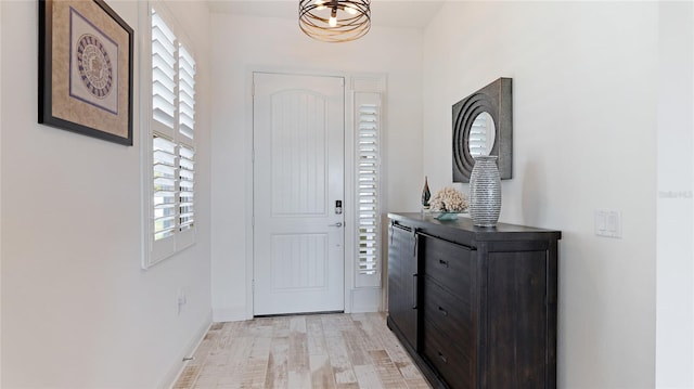 foyer entrance with light hardwood / wood-style flooring